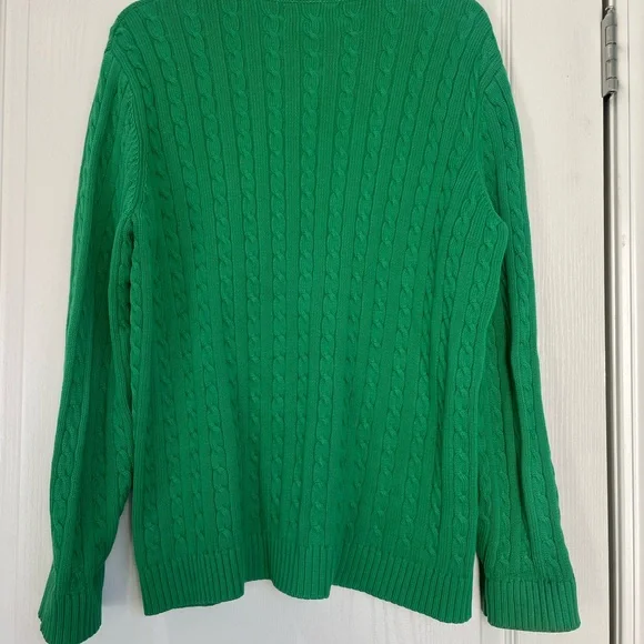 Lauren Ralph Lauren Green Cable Knit 1/4 Zip Sweater size Medium - Picture 4 of 6